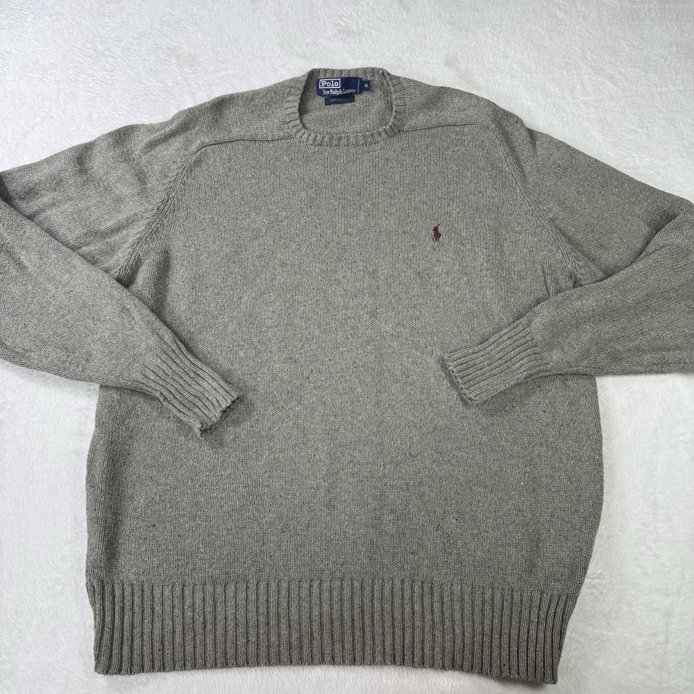 Vintage Polo Ralph Lauren Crewneck Sweater Men's XL Gray Knit Red Pony Cotton
